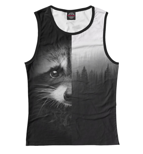 Женская майка с притом Енот цвета Белый Женская майка с изображением Енот цвета Белый