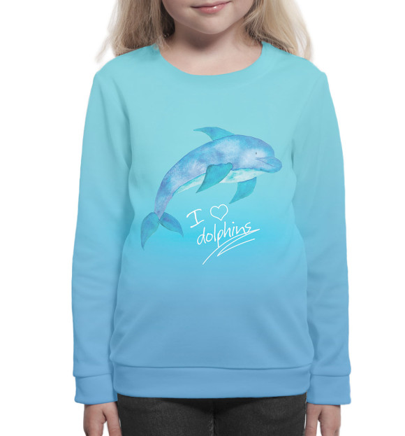 Свитшот для девочек с изображением Love dolphins цвета Белый