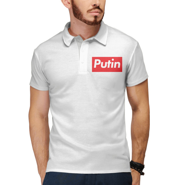 Мужское поло с изображением Putin цвета Белый