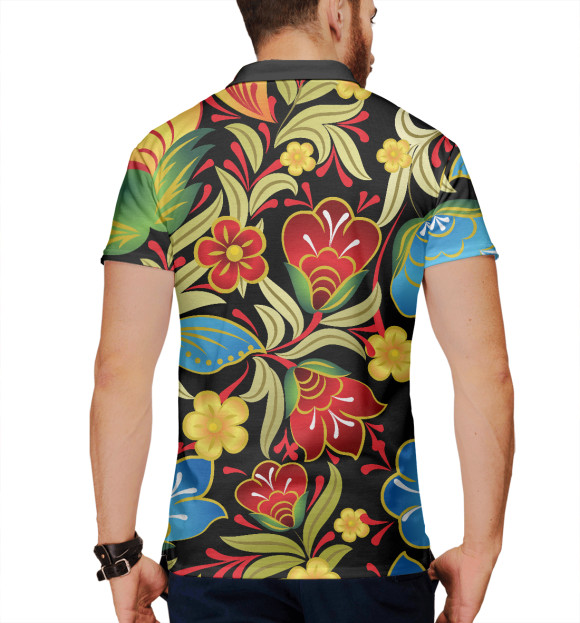 Мужское поло с изображением Хохлома цвета Белый