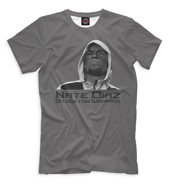 Мужская футболка с изображением Nate Diaz Stockton Warrior цвета Серый