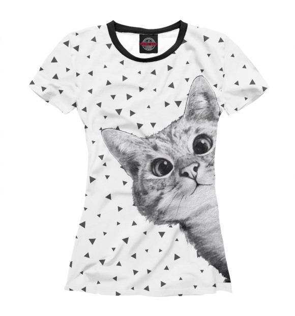 Женская футболка с изображением Подглядывающий кот цвета Белый