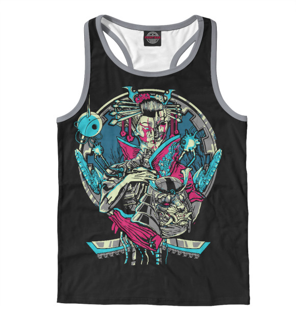 Мужская майка-борцовка с изображением Самурай демон цвета Белый