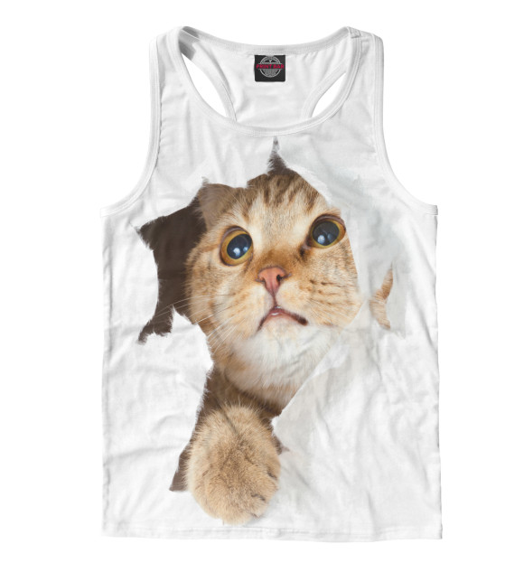 Мужская майка-борцовка с изображением Котик цвета Белый