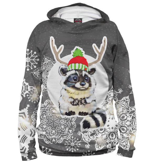 Мужское худи с изображением Енот цвета Белый