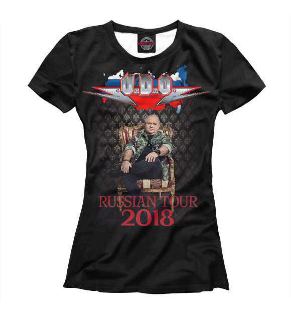 Женская футболка с изображением U.D.O. Russian tour 2018 цвета Белый