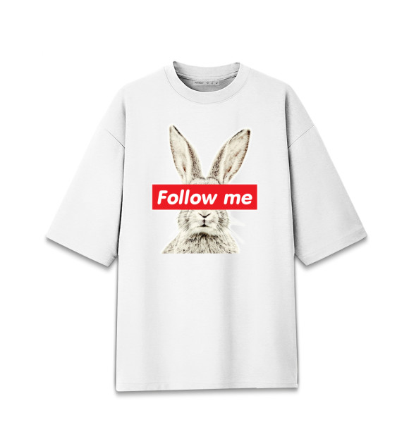 Мужская футболка оверсайз с изображением Кролик Follow me цвета Белый