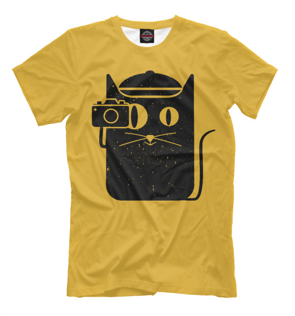 Мужская футболка с изображением Cat and camera цвета Хаки