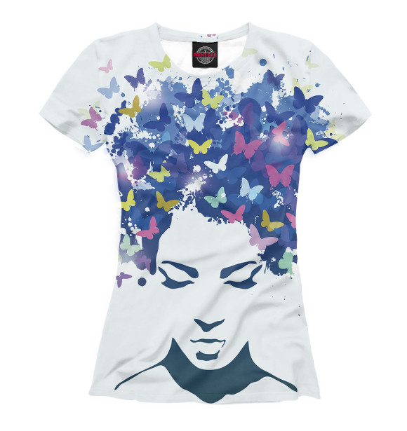 Женская футболка с изображением Волосы из бабочек цвета Молочно-белый