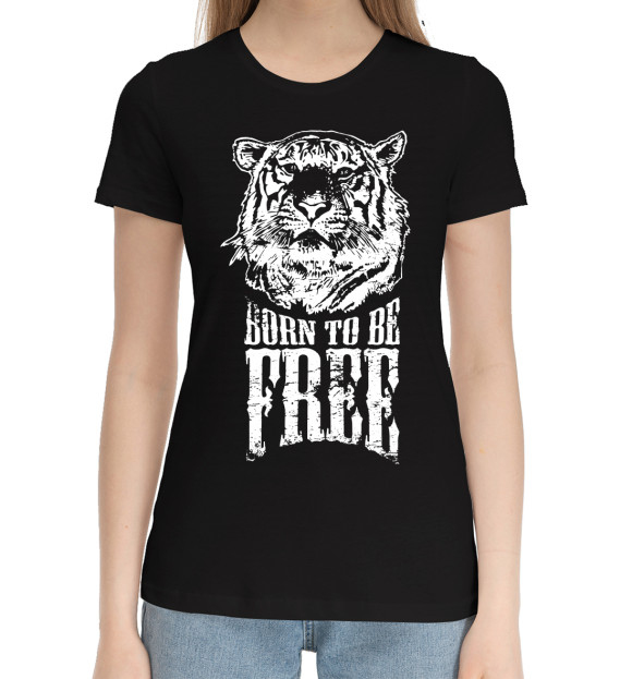 Женская хлопковая футболка с изображением Тигры цвета Черный