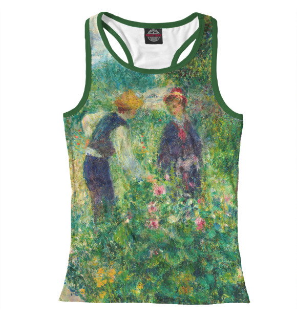 Женская майка-борцовка с изображением Пьер Огюст Ренуар. Собирание цветов цвета Белый