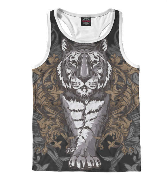 Мужская майка-борцовка с изображением Тигр цвета Белый