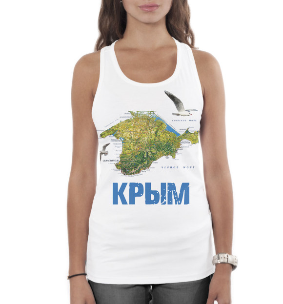 Женская майка-борцовка с изображением Крым цвета Белый