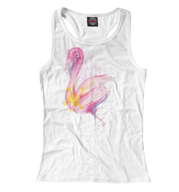 Женская майка-борцовка с изображением Акварельный фламинго цвета Белый