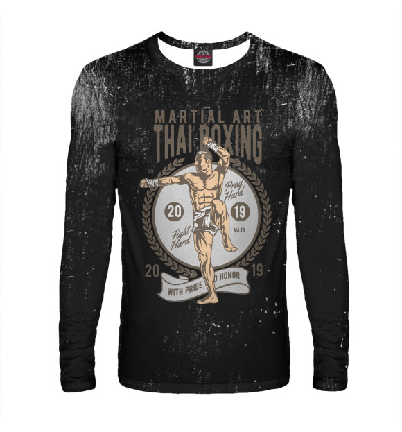 Мужской лонгслив с изображением Thai boxing цвета Белый