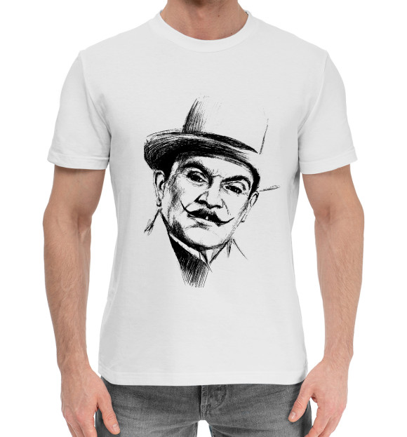 Мужская хлопковая футболка с изображением Эркюль Пуаро цвета Белый