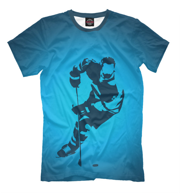 Мужская футболка с изображением Хоккеист цвета Грязно-голубой