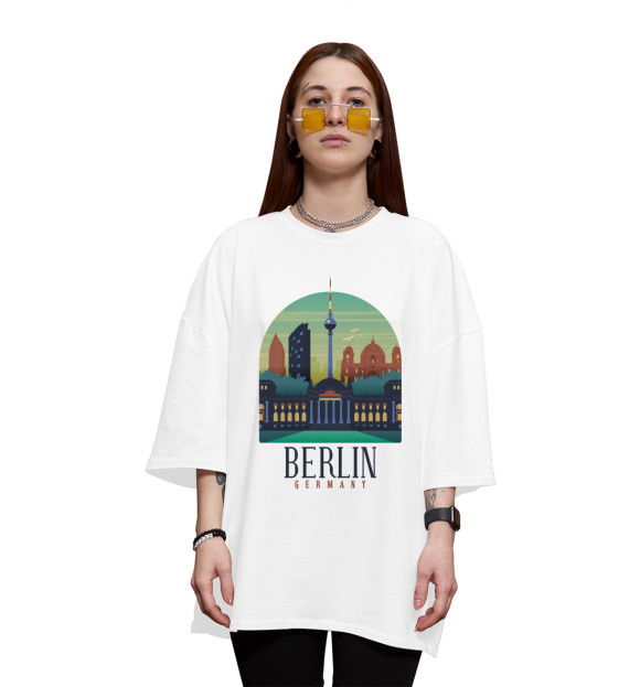 Женская футболка оверсайз с притом Berlin цвета Белый Женская футболка оверсайз с изображением Berlin цвета Белый
