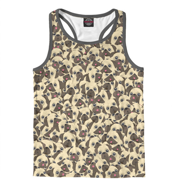 Мужская майка-борцовка с изображением Мопсы цвета Белый