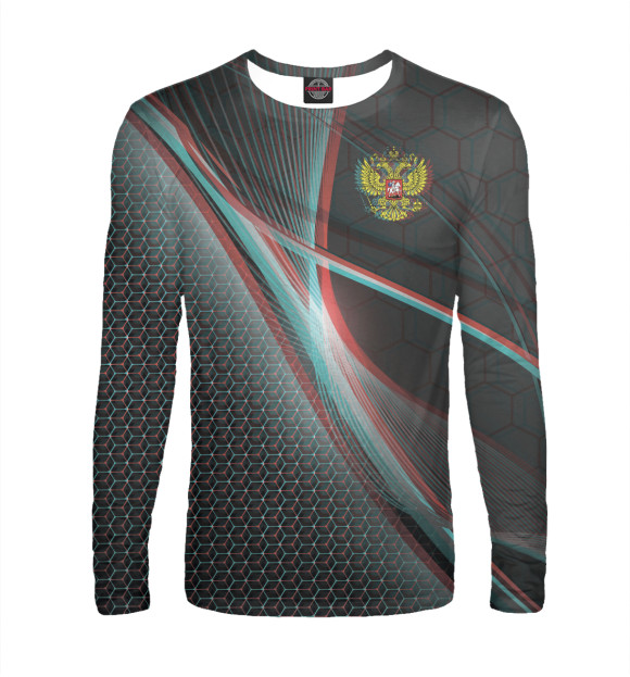 Мужской лонгслив с изображением Russia Sport: Glitch. цвета Белый