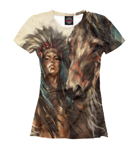 Женская футболка с изображением Индейская воительница цвета Белый