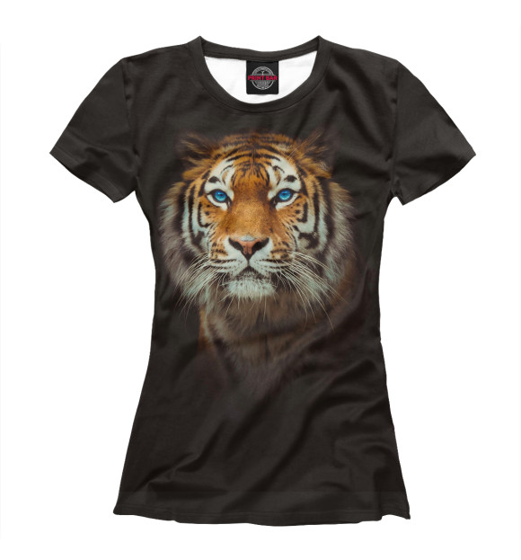 Женская футболка с изображением Голубоглазый тигр цвета Белый