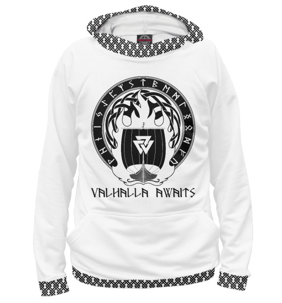Мужское худи с изображением Valhalla Awaits цвета Белый
