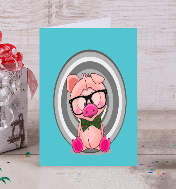 Открытка с изображением Свинка цвета Белый