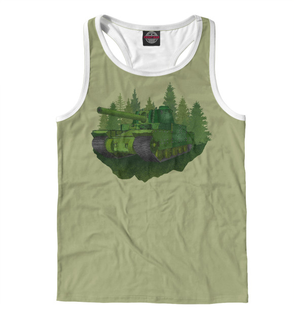 Мужская майка-борцовка с изображением Танк цвета Белый