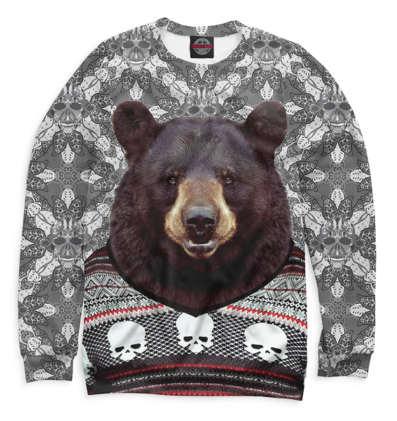 Свитшот для мальчиков с изображением Медведь в свитере цвета Белый