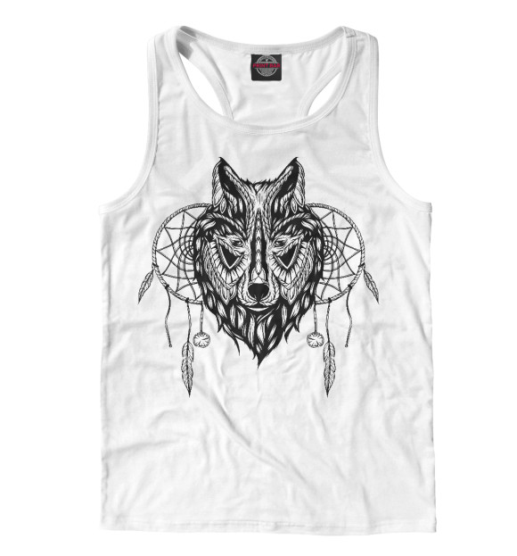 Мужская майка-борцовка с изображением Этно-волк цвета Белый