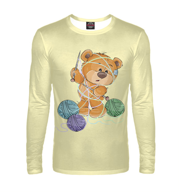 Мужской лонгслив с изображением Вязание цвета Белый