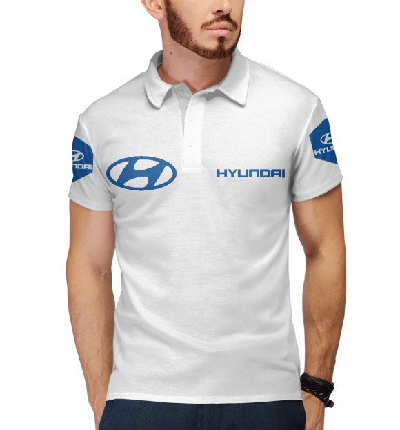 Мужское поло с изображением Hyundai цвета Белый