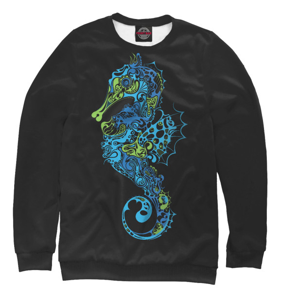 Женский свитшот с изображением Bright sea horse цвета Белый