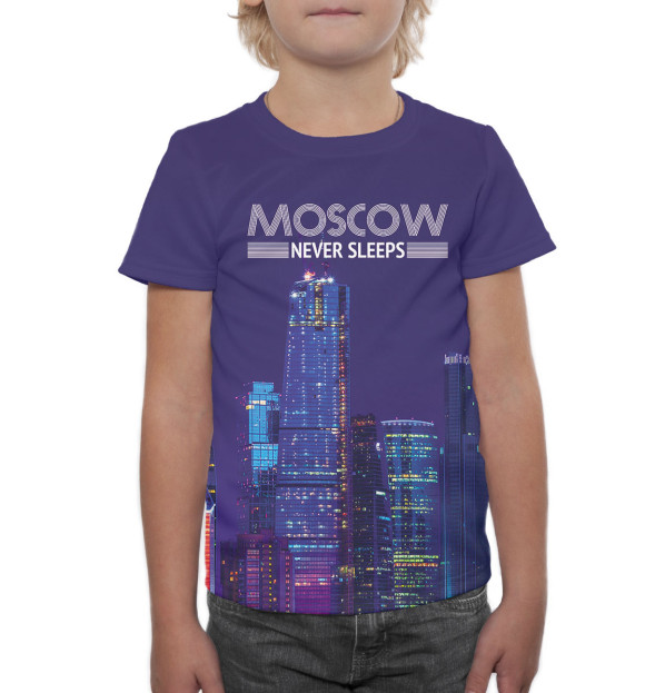 Футболка для мальчиков с изображением Moscow never sleeps цвета Белый