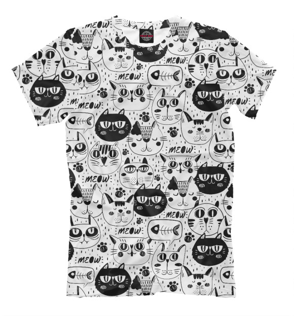 Мужская футболка с изображением Черно-белые котики цвета Молочно-белый
