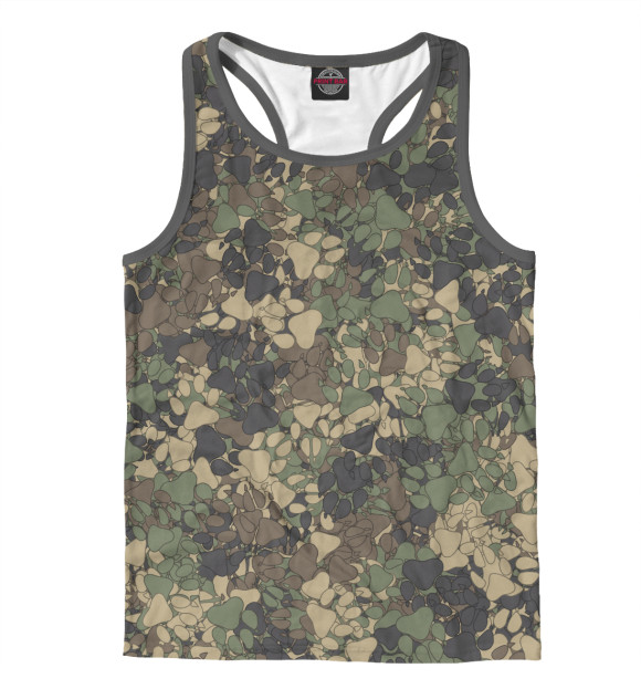 Мужская майка-борцовка с изображением Камуфляж с волчьими следами цвета Белый