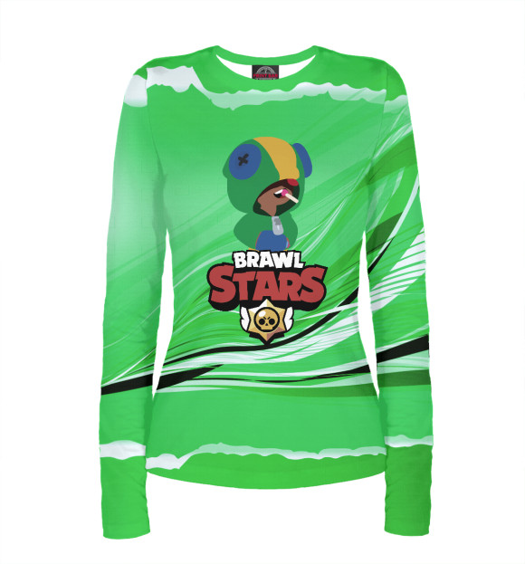 Женский лонгслив с притом Brawl Stars:Leon цвета Белый Женский лонгслив с изображением Brawl Stars:Leon цвета Белый