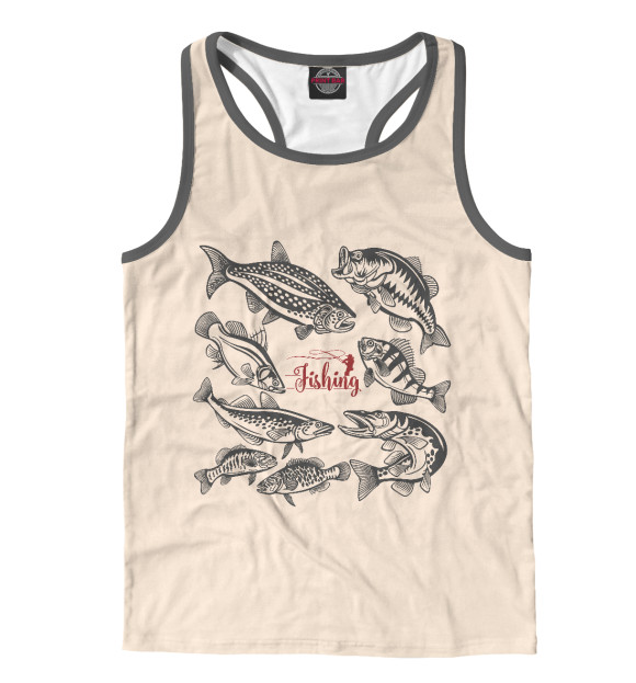 Мужская майка-борцовка с изображением Рыбалка цвета Белый
