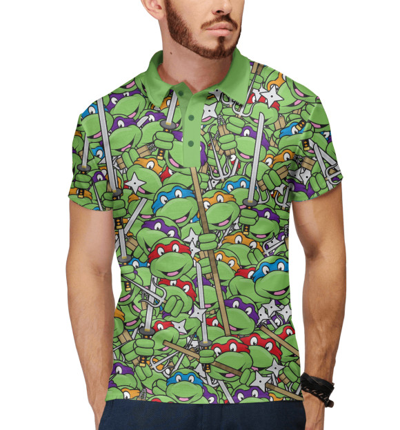 Мужское поло с изображением Черепашки ниндзя цвета Белый