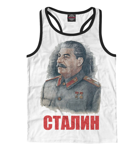 Мужская майка-борцовка с изображением СТАЛИН цвета Белый
