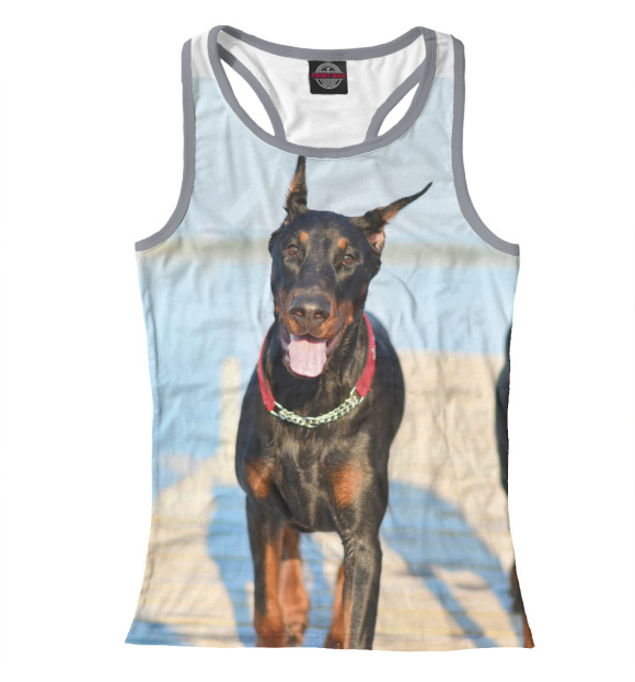 Женская майка-борцовка с изображением Доберман цвета Белый
