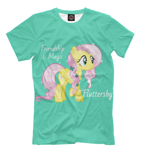 Мужская футболка с изображением Fluttershy цвета Грязно-голубой