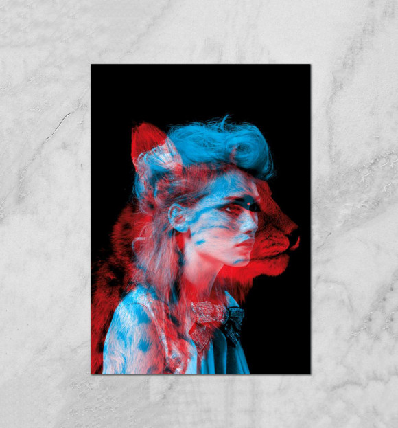 Плакат с изображением Девушка кошка 3D цвета Белый