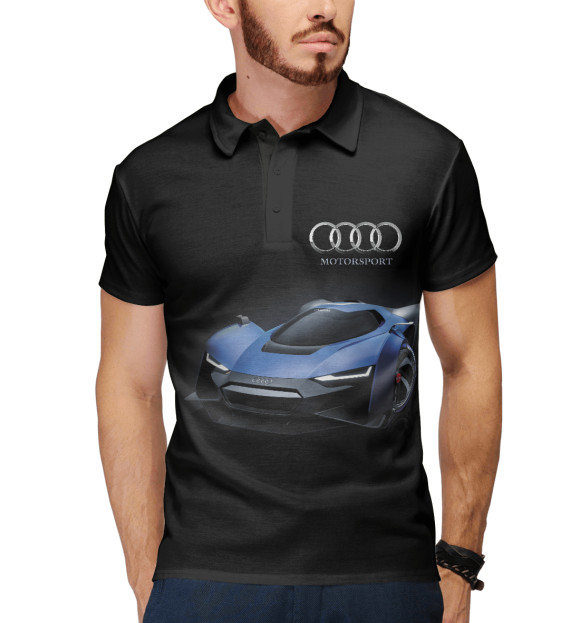 Мужское поло с притом Audi Motorsport цвета Белый Мужское поло с изображением Audi Motorsport цвета Белый