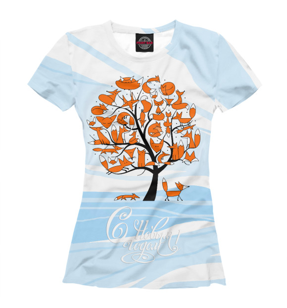 Женская футболка с изображением Лисички на дереве цвета Р‘РµР»С‹Р№