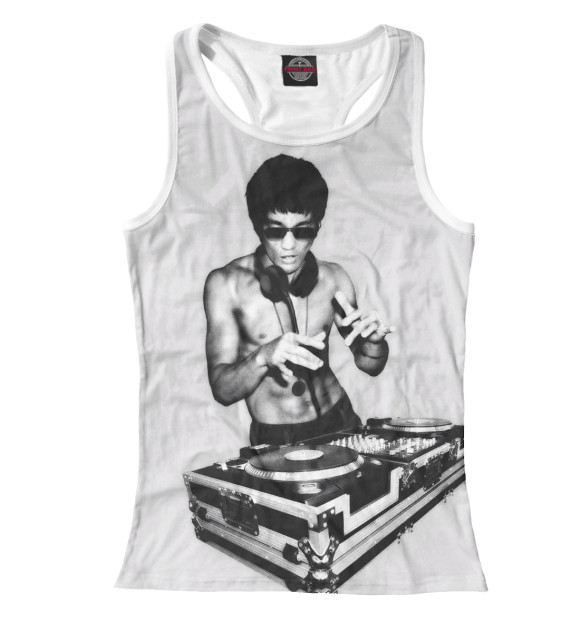 Женская майка-борцовка с изображением Брюс Ли за пультом цвета Белый