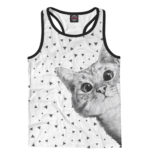 Мужская майка-борцовка с изображением Подглядывающий кот цвета Белый