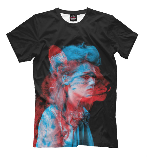 Мужская футболка с изображением Девушка кошка 3D цвета Черный
