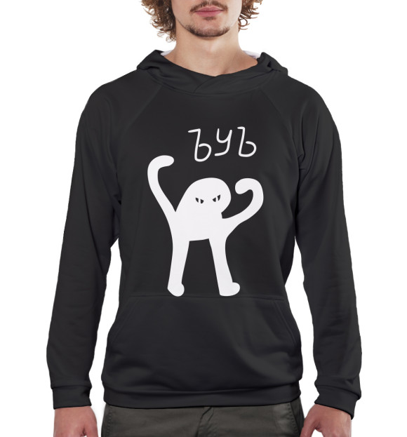 Мужское худи с изображением ЪУЪ цвета Белый